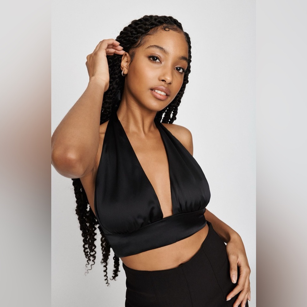 2 for $29 | Garage Satin Plunge Halter Tank Top